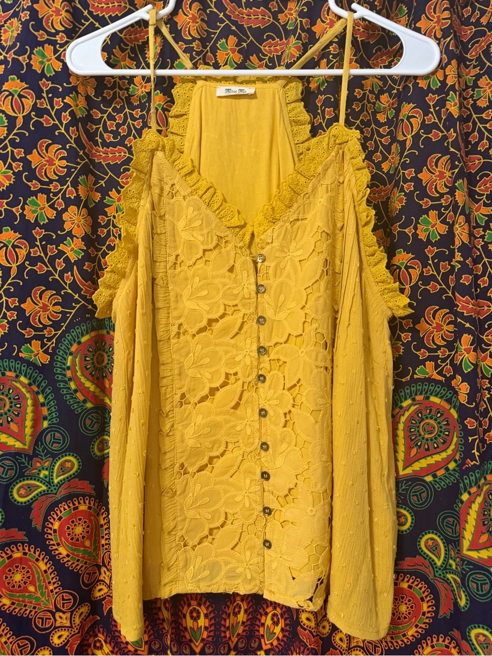 Miss Me Mustard Yellow Lace Button-Front Camisole Tank Top